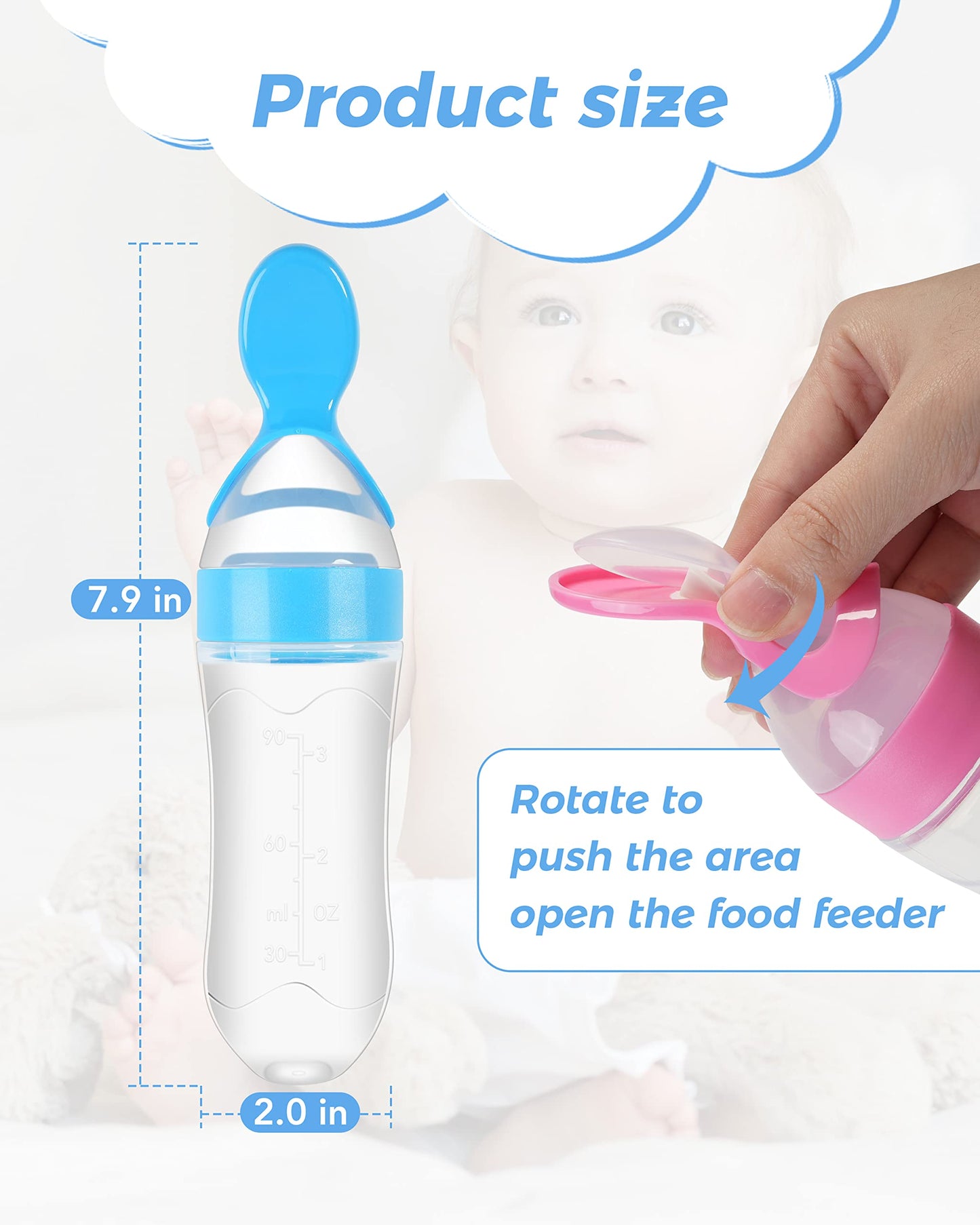 3 Pack Baby Food Feeder, 3 Oz Silicone Baby Feeder, 3 Colors Food Dispensing Spoon, Squeeze Spoon for Boys Girl Kids Toddlers