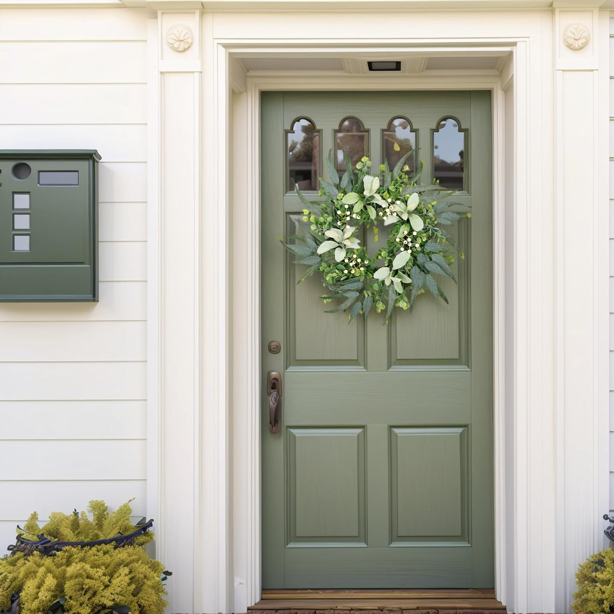 22" Eucalyptus Welcome Sign for Front Door Wreath Artgar Large Outdoor Wreaths for Windows Fireplace Home Wall Farmhouse Porch Decor,White Berries,Spring Summer All Seasons Green