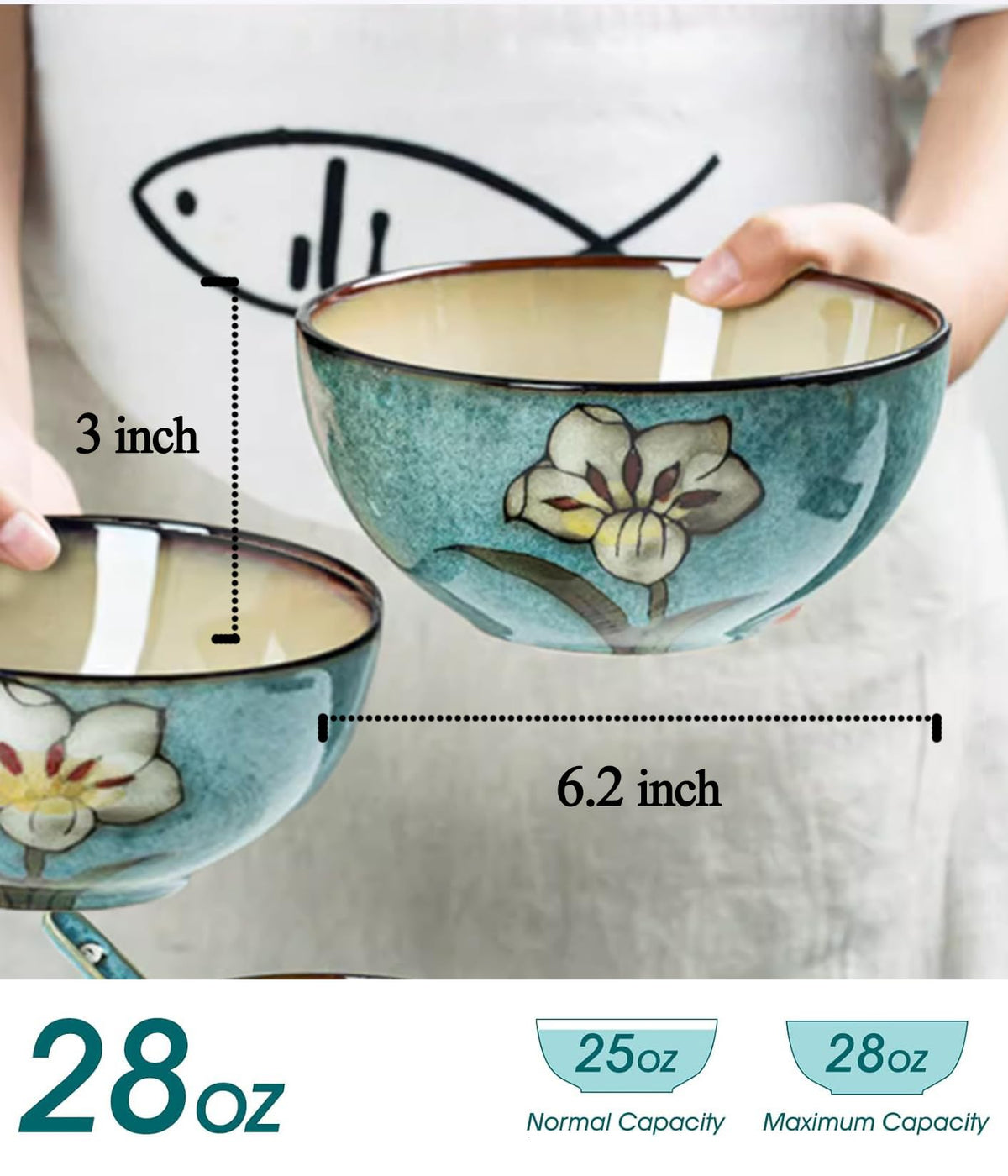 Gacoree Ceramic Bowls For Kitchen, 28 Oz Cereal Bowl, Soup Bowls for Salad, Pasta, Ramen Bowl Oven Safe Serving Bowls Set of 4