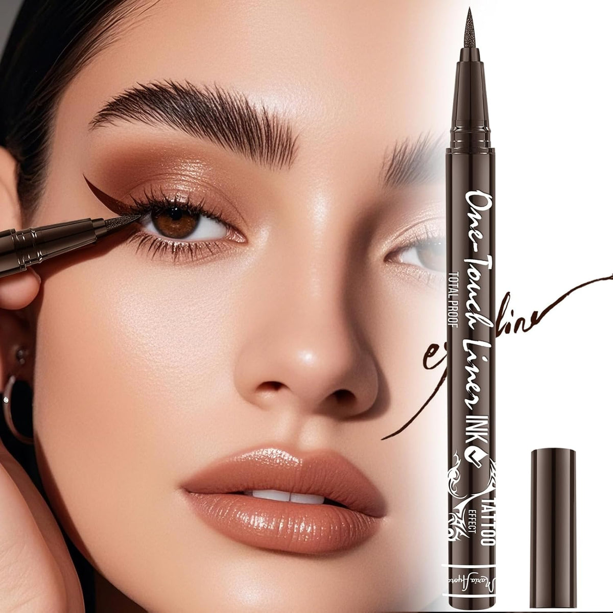 Triple Pack of Vegan-Approved Hypoallergenic Liquid Eyeliner Pens, Tattoo Effect, Quick Dry, Waterproof, Smudgeproof, Long-lasting & Felt Tip Eyeliner pen: Precision Beauty for Women (Dark Brown)
