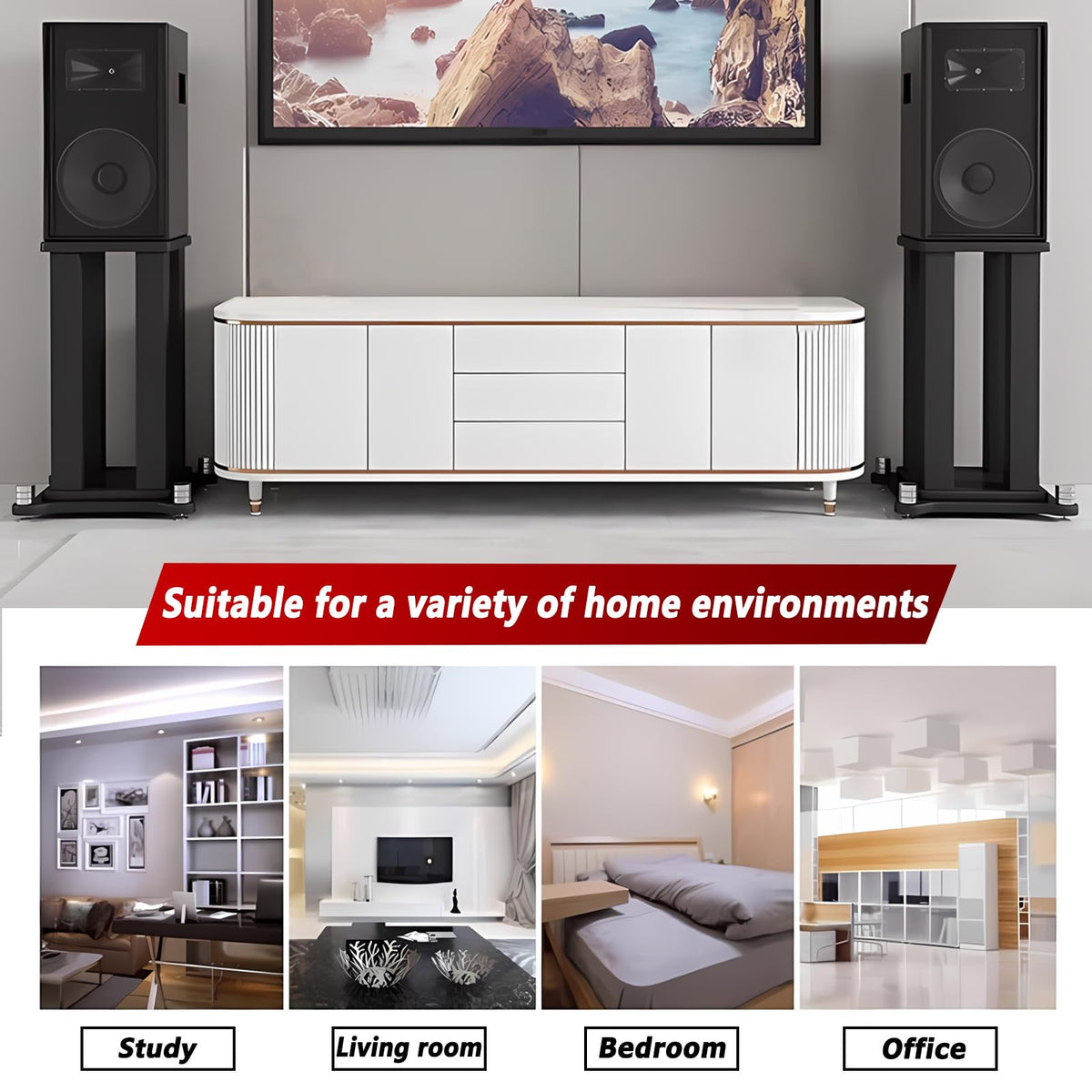 A Pair of Universal Speaker Stands, Heavy Duty Speaker Stands Holds Bookshelf Speaker Satellite Speaker Large Speaker, Vibration-Absorbing MDF Design, Holds 88lbs Speaker (Black, 50cm/19.6in)