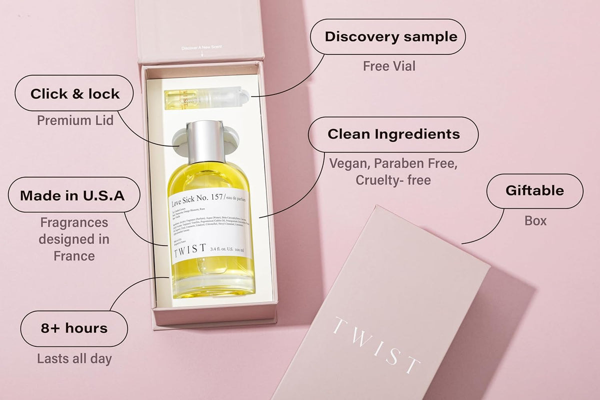 Twist Love Sick No. 157 - Inspired by DG Devotion, Long-Lasting Perfume for Women, Vegan, Clean Ingredients, Candied Lemon & Vanilla Fragrance – Spray 100 ml | 3.4 fl. oz.