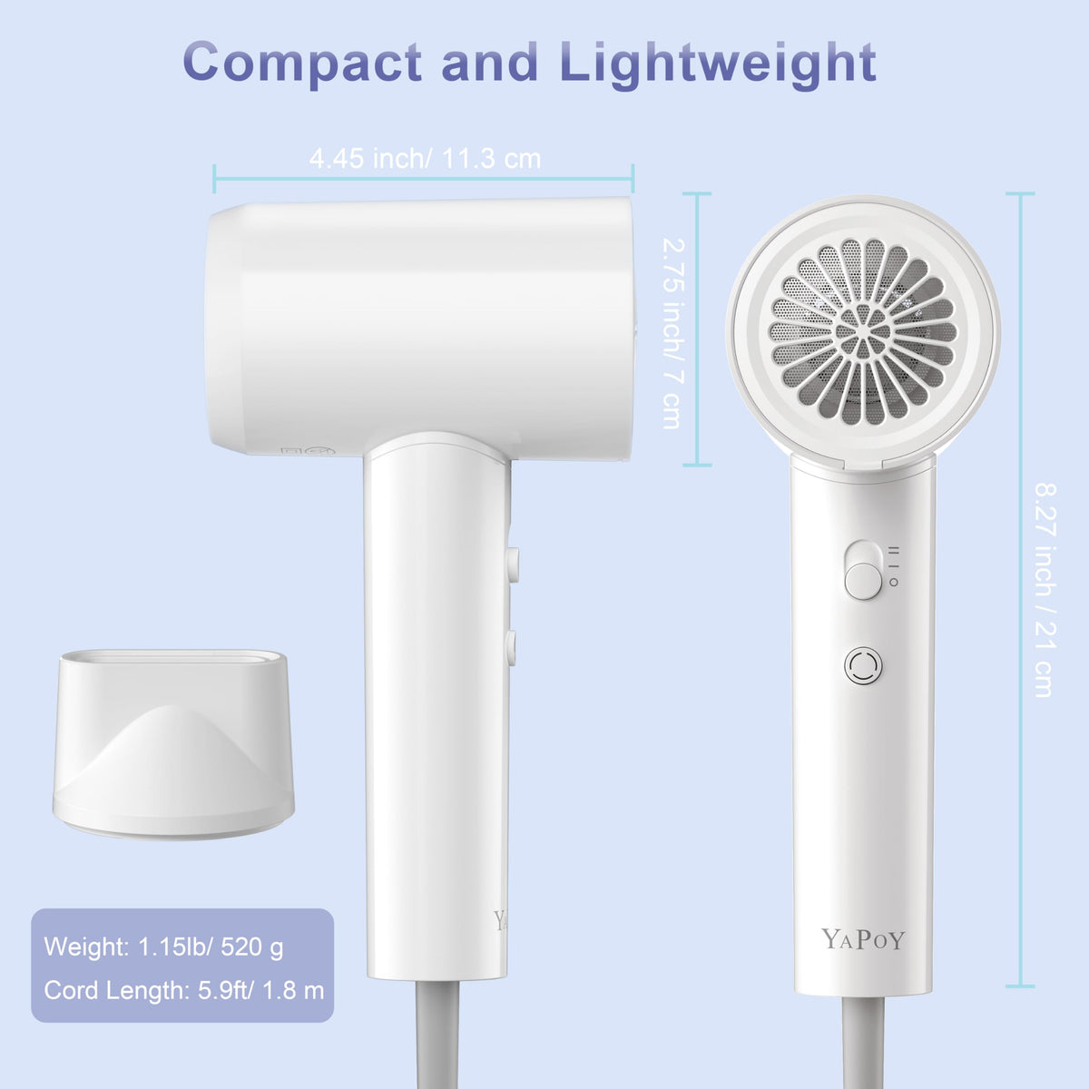 YAPOY Hair Dryer, 200 Million Ionic Blow Dryer, 110,000 RPM Fast Drying, Reduced Frizz, Intelligent Thermo-Control, Low Noise, Lightweight for Adult/Children/Dog, Home/Hotel/RV/Travel