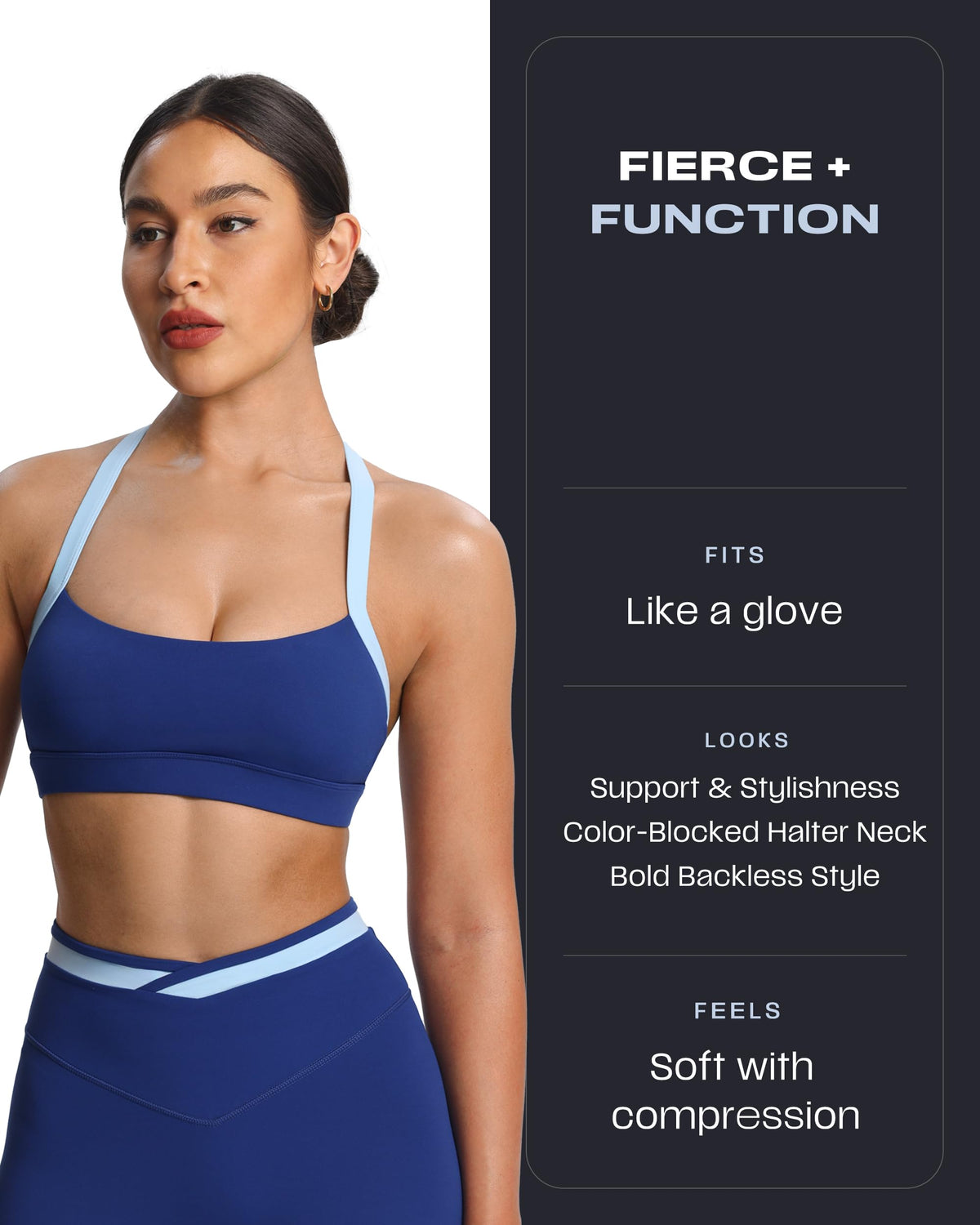Aoxjox Women's Color Block Halter Workout Sports Bras Fitness Athletic Vanessa Bra Yoga Crop Tank (Bellwether Blue/Airy Blue, X-Large)