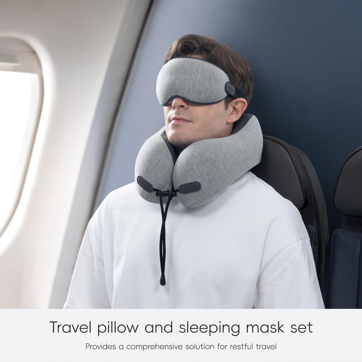 urnexttour Neck Pillow for Travel Memory Foam Design Models Pillows with Zero Eye Pressure 3D Eye Mask and Compact Bag Traveling Essentials Plane Car Flight Rest Sleeping Use Adult, Light Gray
