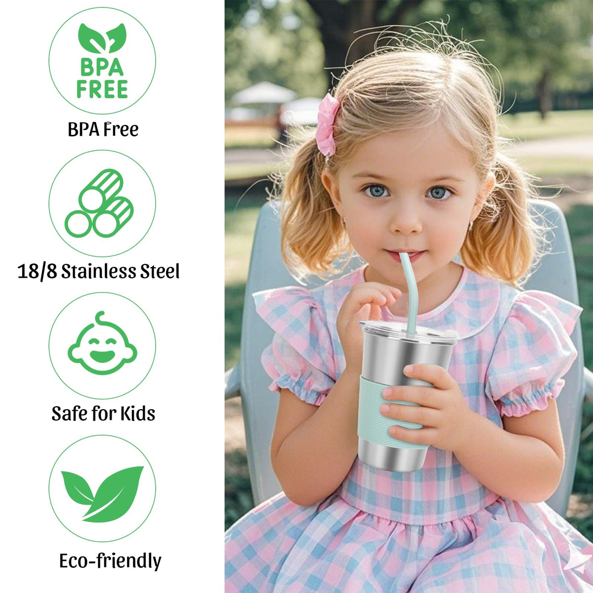 Rommeka Kids Stainless Steel Cups, 16oz Kids Tumbler with Lid and Straw, 6 Color Unbreakable Metal Spill Proof Cups for Adults and Children