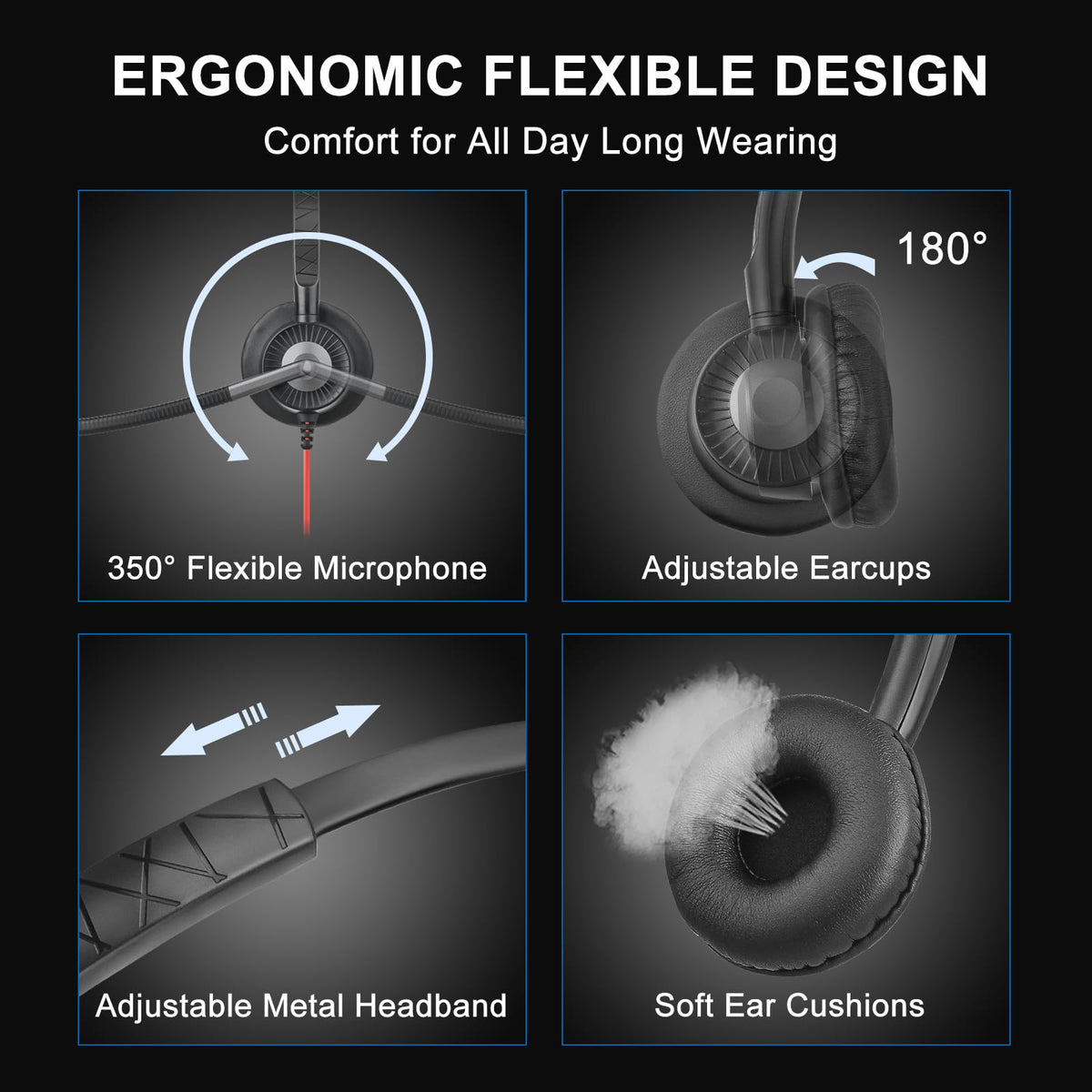 Callez USB Headset with ENC Dual Mic Noise Cancelling for PC Laptop Mac, Computer Headset with MS Teams Call Button Wired Stereo Headphones for Teams Zoom Home Office Work Call Center