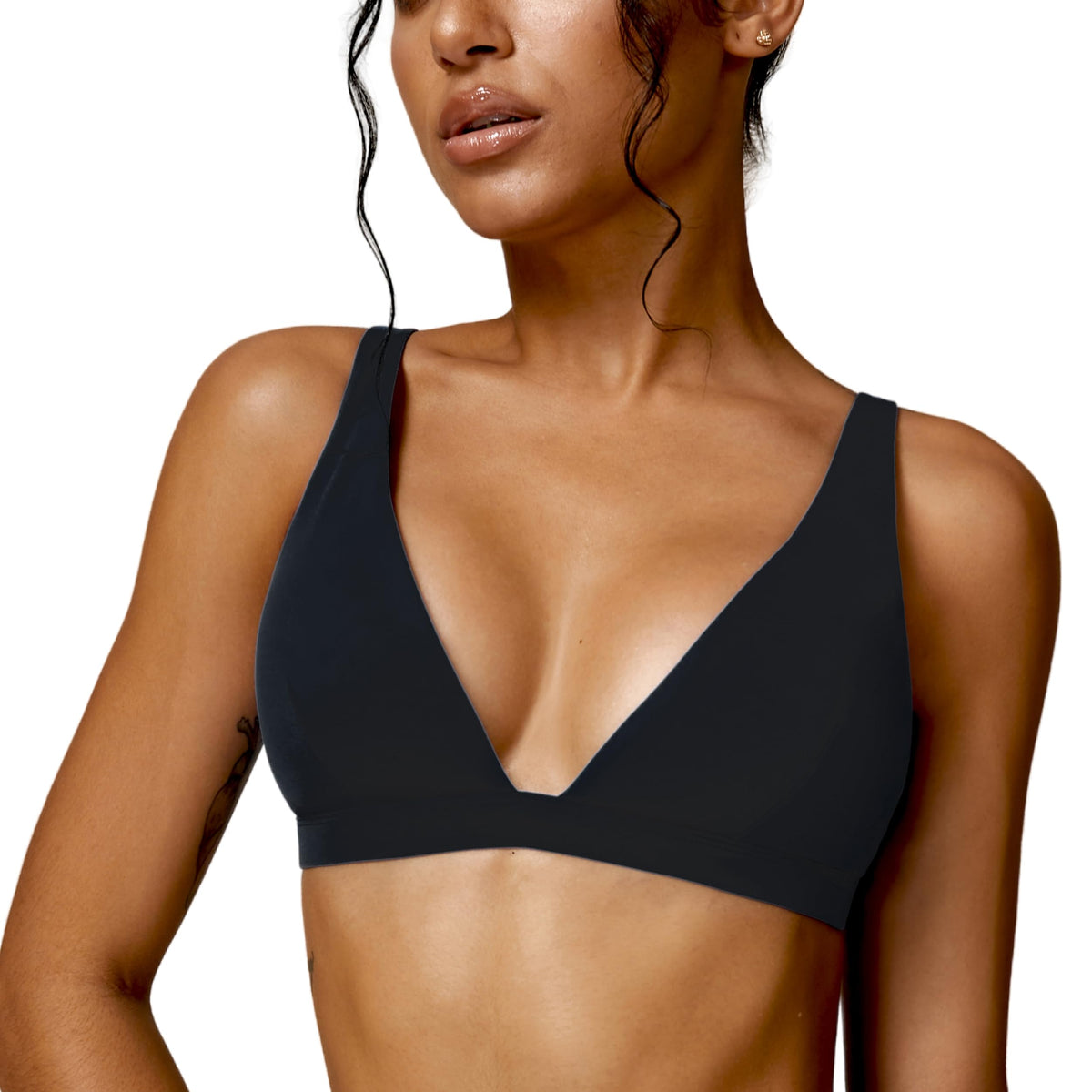 ABOCIW Deep V Neck Sports Bras for Women Padded Low Impact Fitness Yoga Bra U Back Wireless Gym Workout Bra Crop Top Black Small