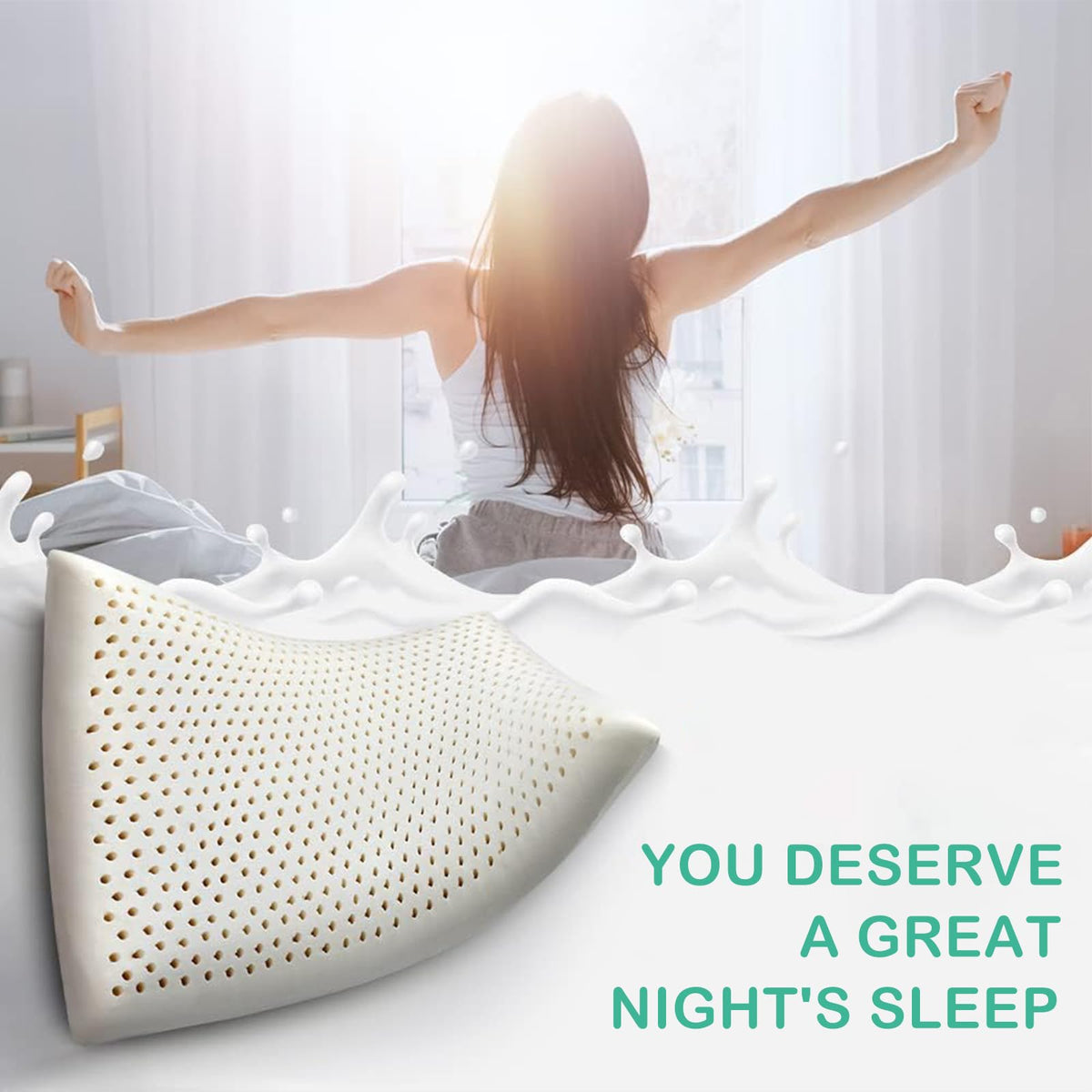Miebeiea 100% Natural Talalay Latex Pillow for Sleeping with Removable Cotton Cover, Premium Soft Bed Pillow Helps Relieve Pain and Pressure, Suitable for Side Back or Stomach Sleepers