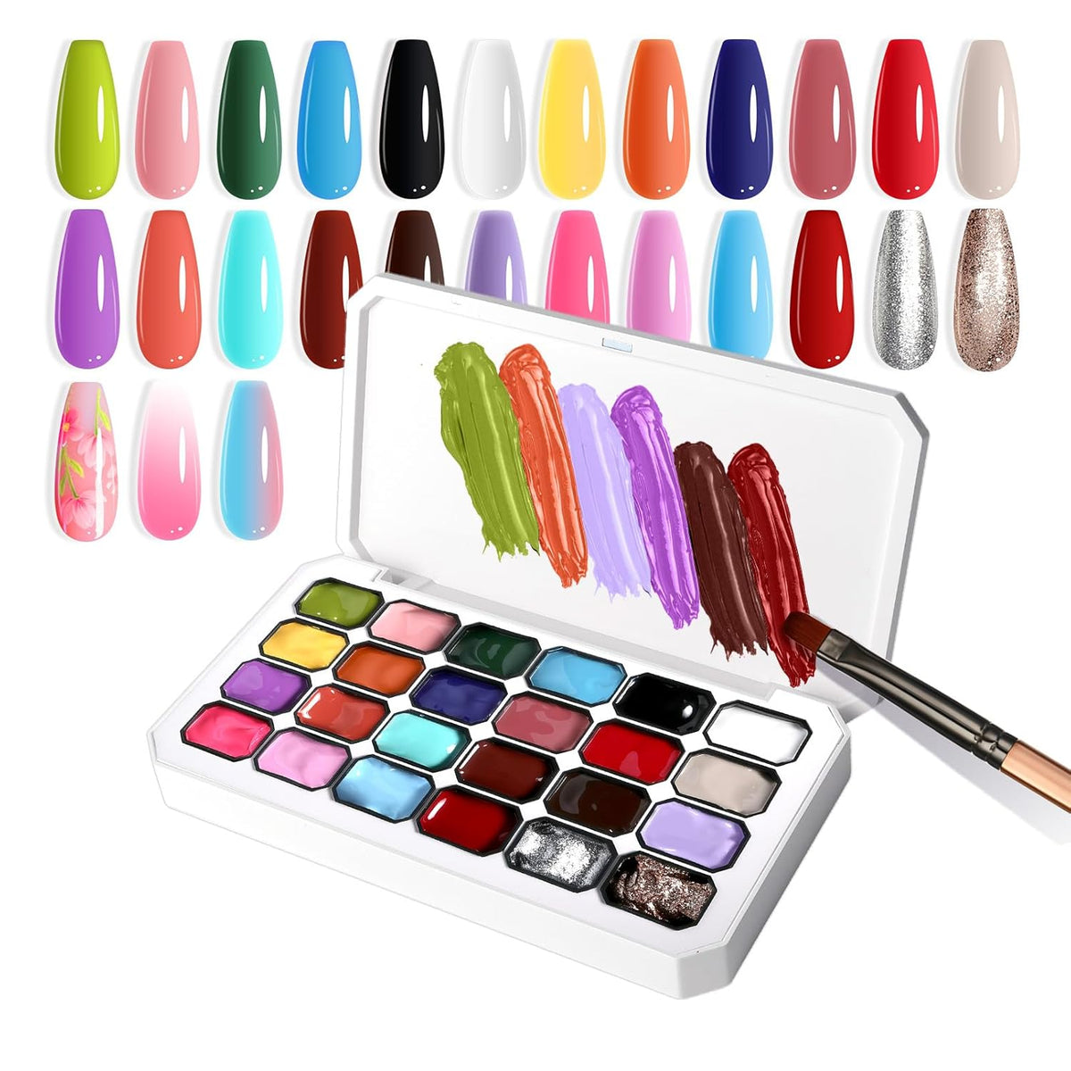 Gradient Painting Gel, 24 Gliter Colors Ombre Gel Nail Polish for Pigment Pat Silver&Gold Aura Nails, French Manicure DIY Nail Art Long-lasting No-wipe Palette B