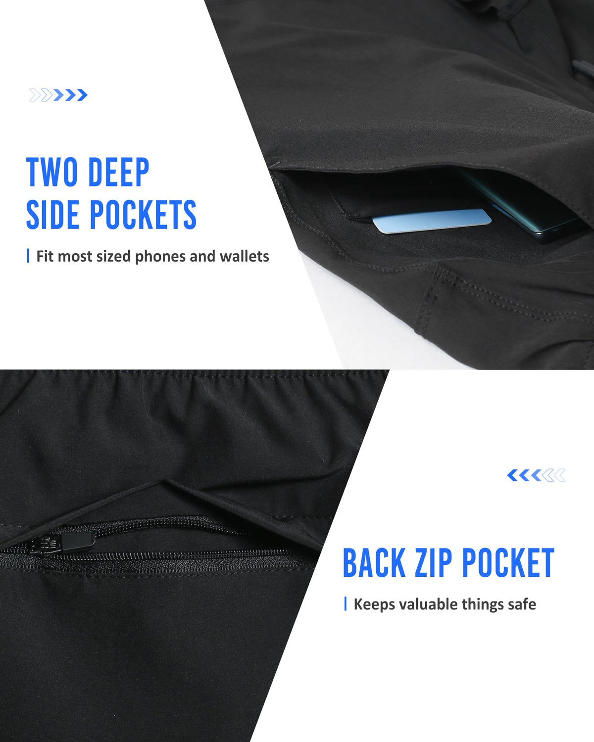 maamgic Mens Running Shorts Workout 6" Marathon Lightweight Quick Dry Gym Shorts with Zip Pocket Black Large