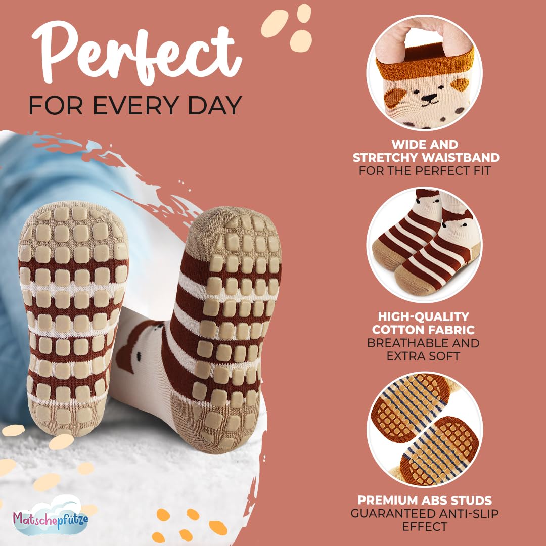 Matschepfütze Toddler Socks with Grippers - Cotton Non Slip Socks Baby - Baby Nonslip Socks - Baby Grip Socks - Infant Socks (US, Age, 1 Year, 3 Years, MultiColor)
