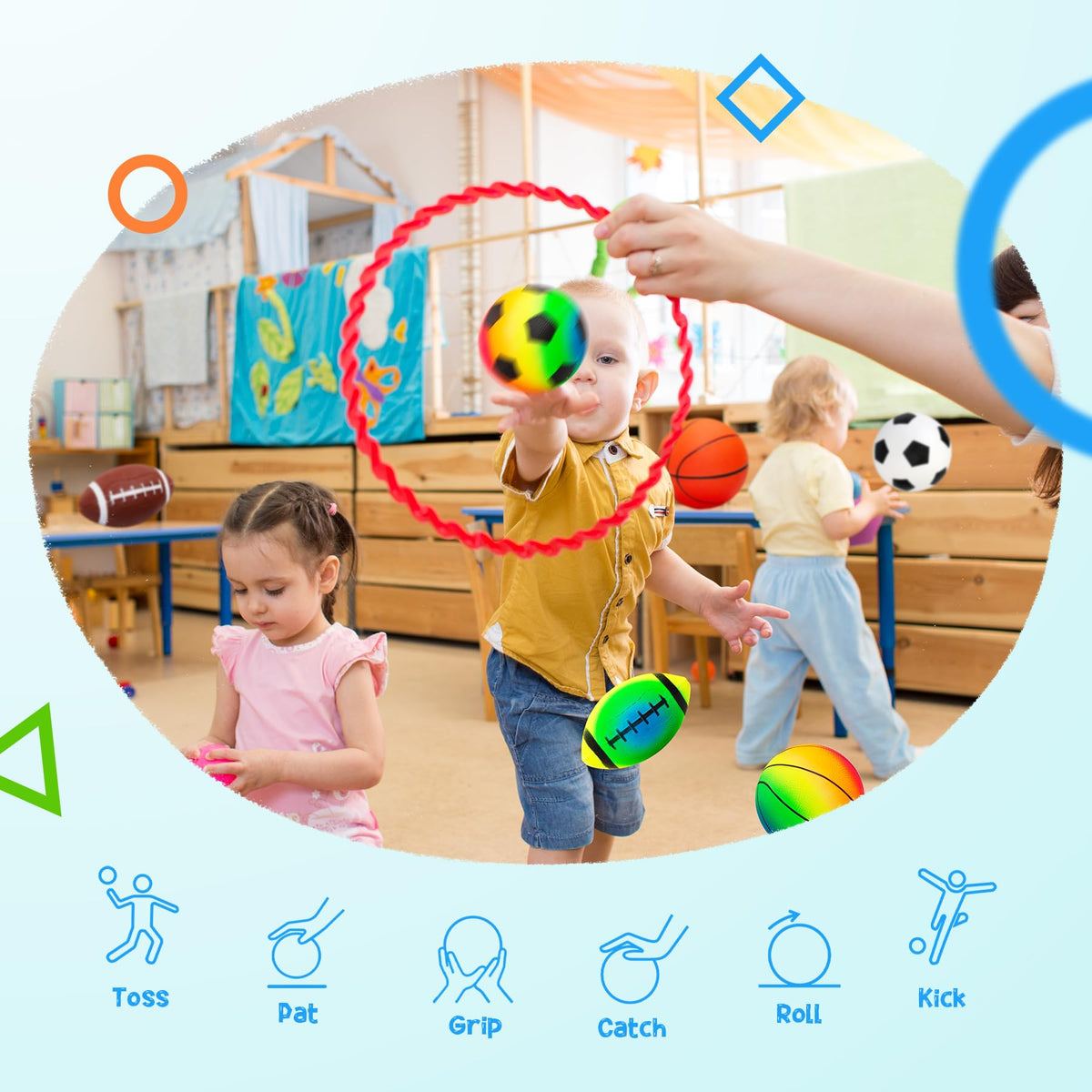 7-Piece Soft Ball Set for Toddlers & Kids (Ages 1-6) - Includes 5” Playground Balls, Soccer, Football & Basketball - Great for Home, Yard, Pool, Classroom & Park for Boys & Girls