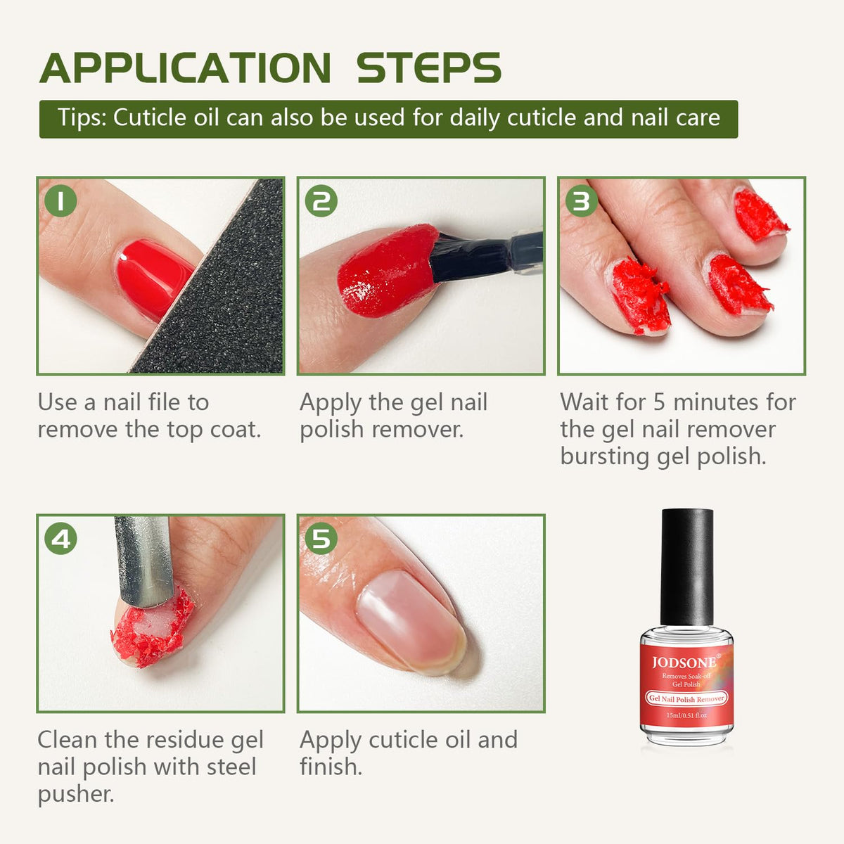 JODSONE Gel Nail Remover Quick Gel Nail Polish Remover and Base Coat Top Coat Simple Set is Suitable for Beginners to Try