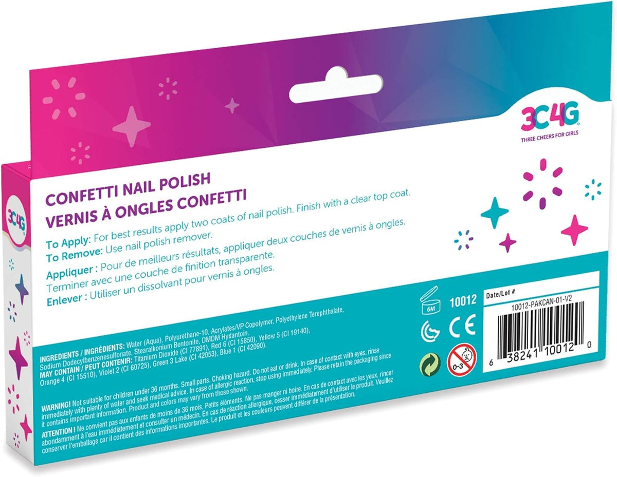 3C4G Confetti Nail Polish Set for Girls & Teens - 5 Fun, Non-Toxic Colors with Sparkling Confetti, Safe Nail Polish Kit for Kids Ages 8+ Perfect for Birthdays, Parties & DIY Manicures Make It Real