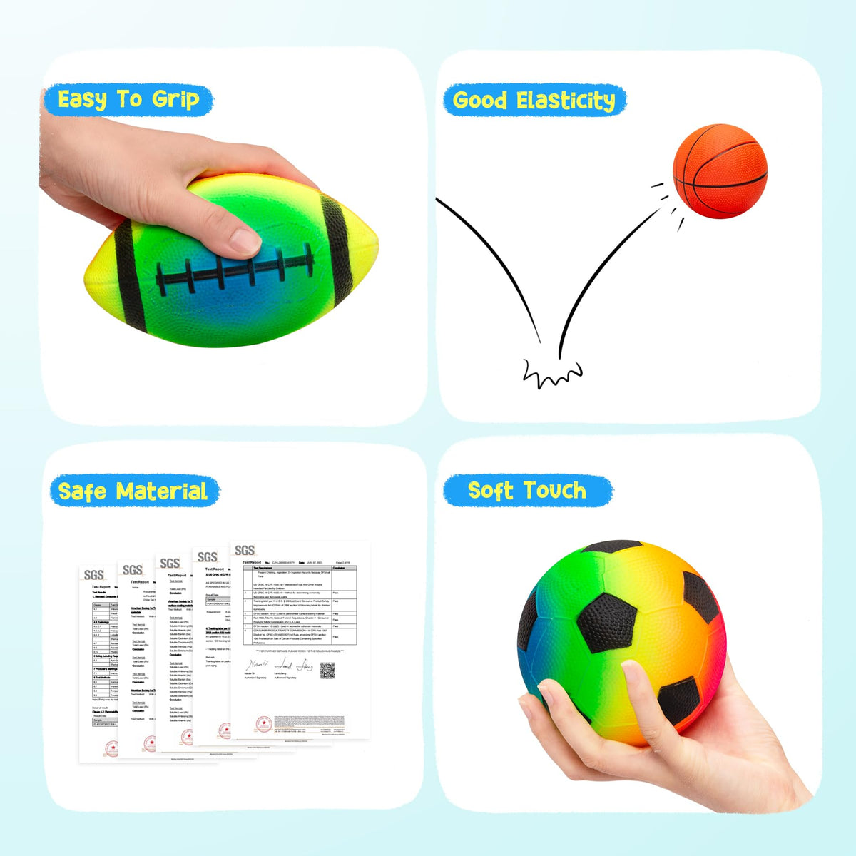 7-Piece Soft Ball Set for Toddlers & Kids (Ages 1-6) - Includes 5” Playground Balls, Soccer, Football & Basketball - Great for Home, Yard, Pool, Classroom & Park for Boys & Girls