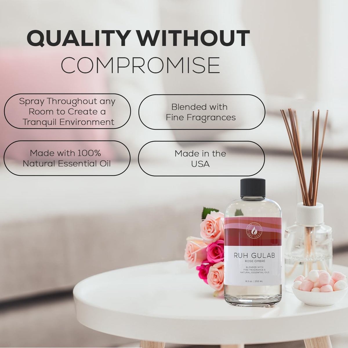Aroma Country Ruh Gulab Diffuser Oil - Luxury Essential Oils for Diffuser Refill & Air Freshener Room Spray - Long-Lasting & Natural Home Fragrance, Damask Rose Scented Oil for Diffusers (8.5 Fl. oz)