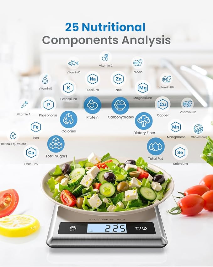 RENPHO Smart Food Kitchen Scale, Food Weight Scale with Nutritional Calculator, Digital Food Scale Grams and Ounces for Weight Loss, Calorie, Macro and Cooking, Stainless Steel