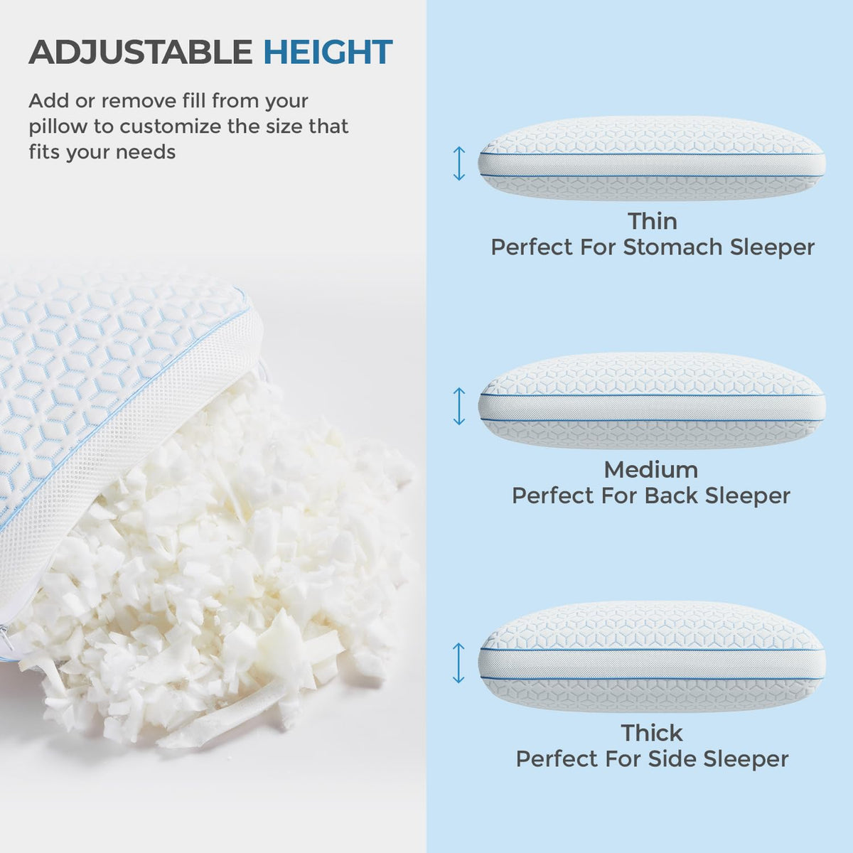 Sweetnight Cooling Pillows Queen Size Set of 2, Shredded Memory Foam Pillows 2 Pack for Hot Sleepers, Cold Bed Pillows for Sleeping, Washable with Removable Cover, Cool Night