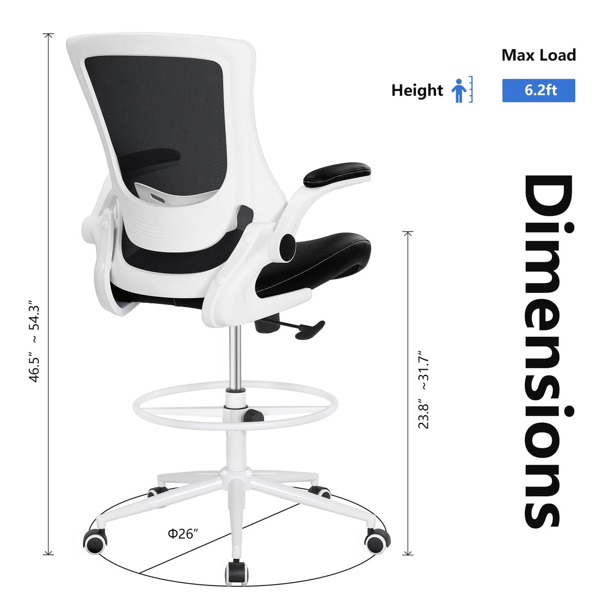 Misolant Drafting Chair, Tall Office Chair for Standing Desk, High Office Chair with Adjustable Lumbar Support and Footrest Ring, Standing Desk Chairs Adjustable Height