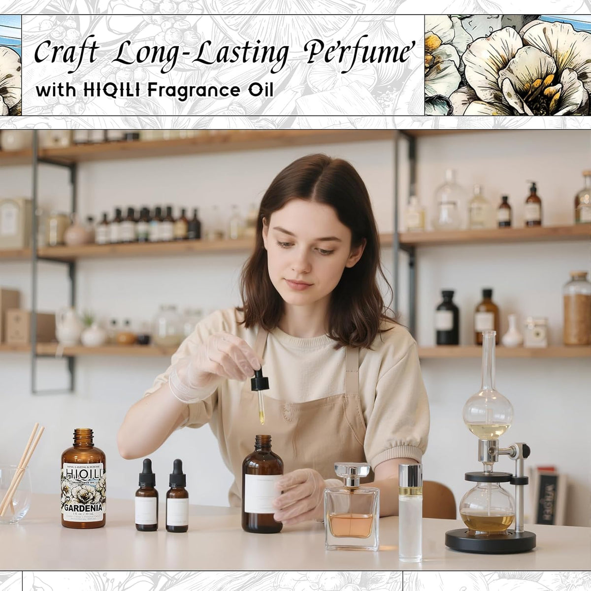 HIQILI Gardenia Fragrance Oil for DIY Candle, Soap & Perfume Making, Add to Essential Oil Diffuser, Body Wash, Long-Lasting - 1 Fl Oz