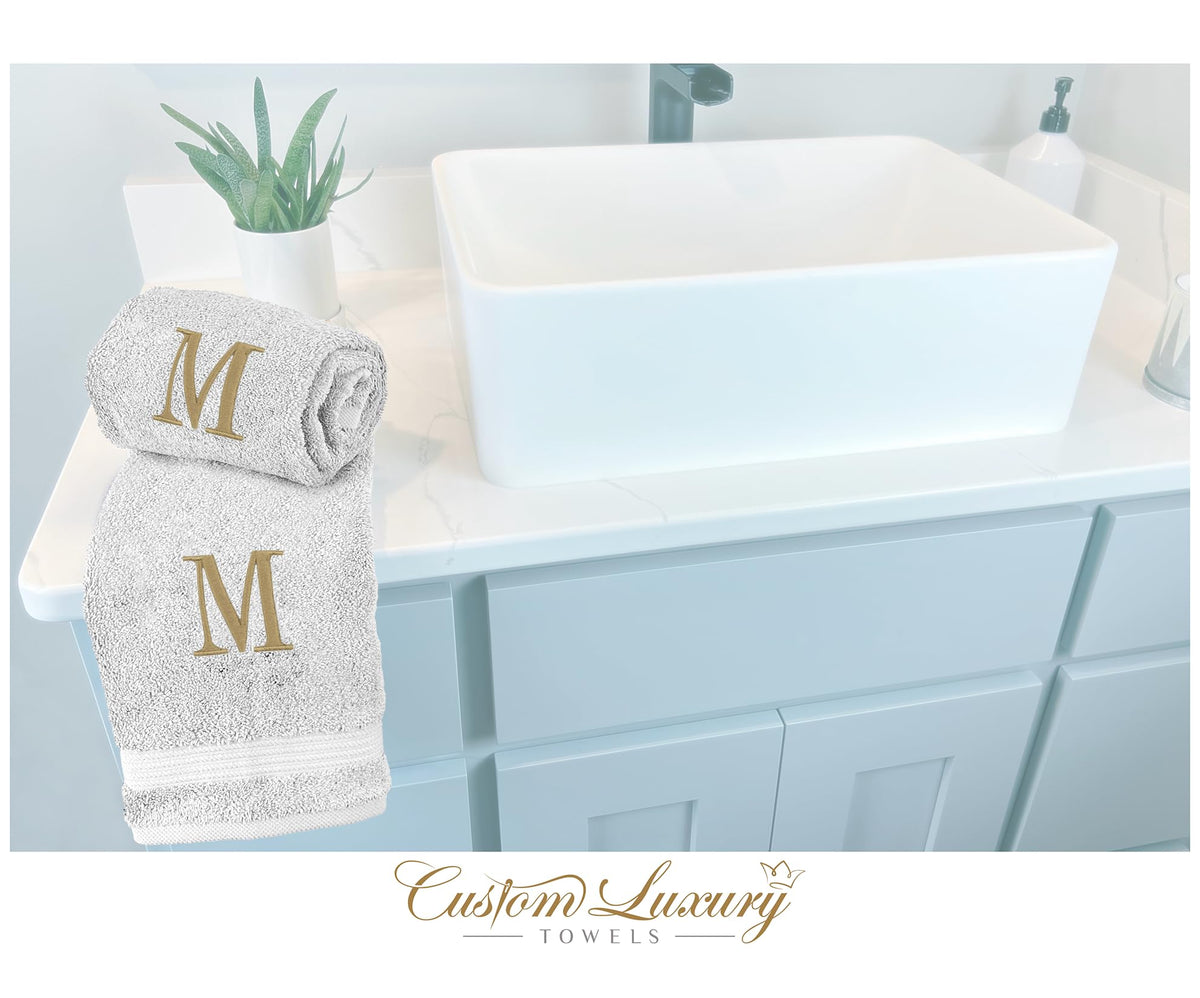 Custom Luxury Towels Monogrammed Hand Towels for Bathroom | Set of 2 | Genuine Turkish Towels | Choose Towel and Thread Color | A - Z | Monogrammed Towels with Embroidered Modern Font
