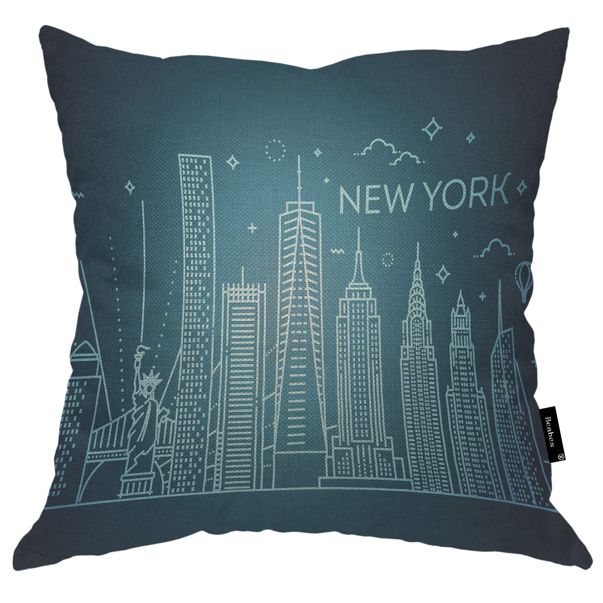 Beabes New York City Throw Pillow Cover,New York City Skyline Soft Square Cushion Case Covers Home Decor for Couch Sofa Bedroom Car Office 18x18 Inch Pillowcases