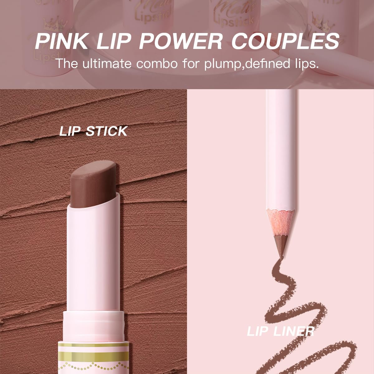 USHAS Lipstick and Lip Liner Combo Set 2 in 1 Waterproof Lipstick for Women Lip liner Set Long Lasting Lipstick, Matte Lipstick Pen with Lip Liner Set Makeup Kits (S8, Pack of 1)