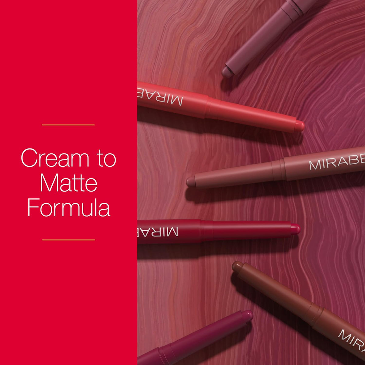 Mirabella - Velvet Matte Lip Crayon, Retractable Highly-Pigmented 2-in-1 Makeup, Long-Lasting Hydrating Lipstick Crayon + Lip Liner, Moisturizing Cream-to-Matte Lipcare Formula, Gameday Red