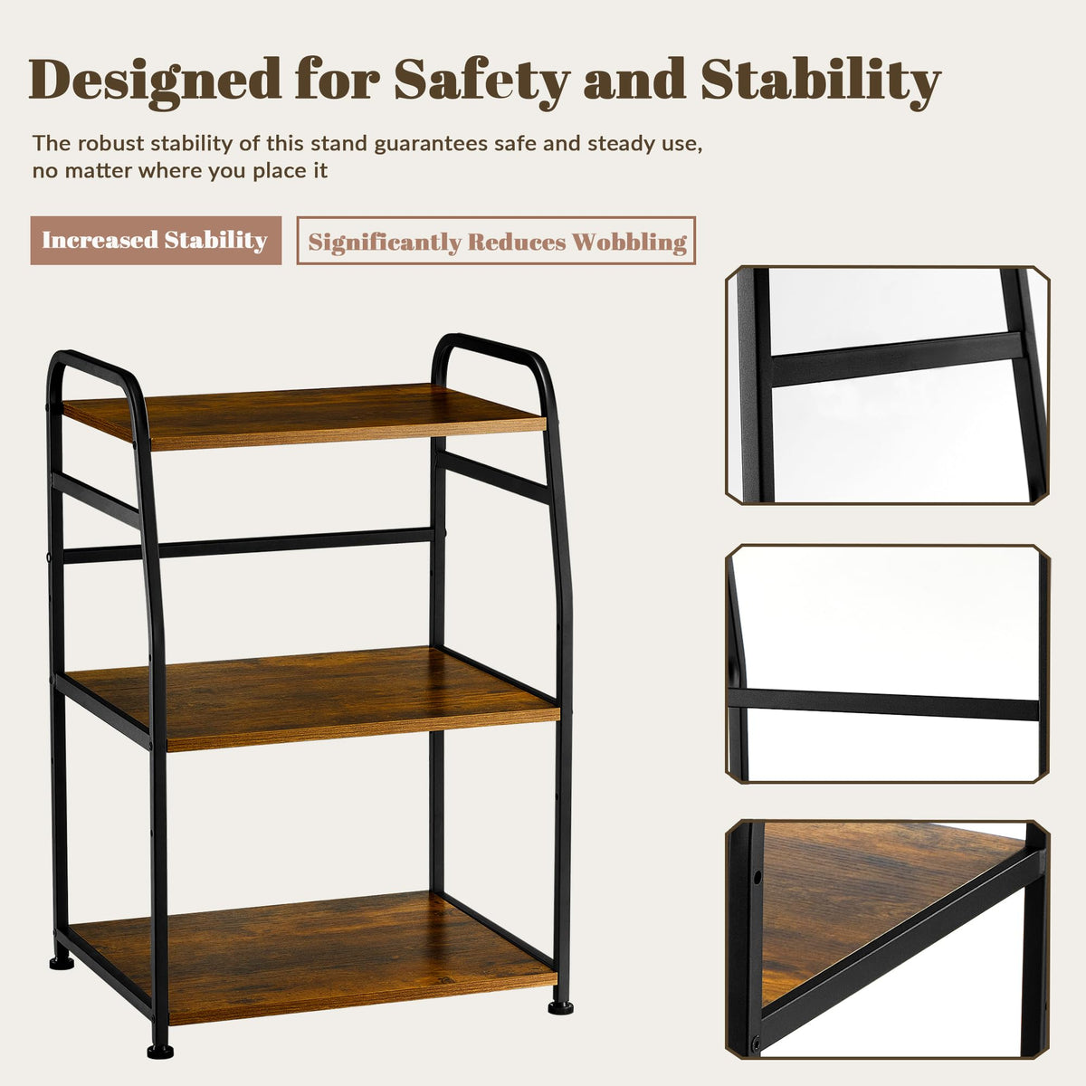 Vividwood Printer Stand - Large 3 Tier Printer Table with Adjustable Storage Shelf - Rolling Cart with Wheels -Stable Desk for Home Office Use (Rustic Brown)