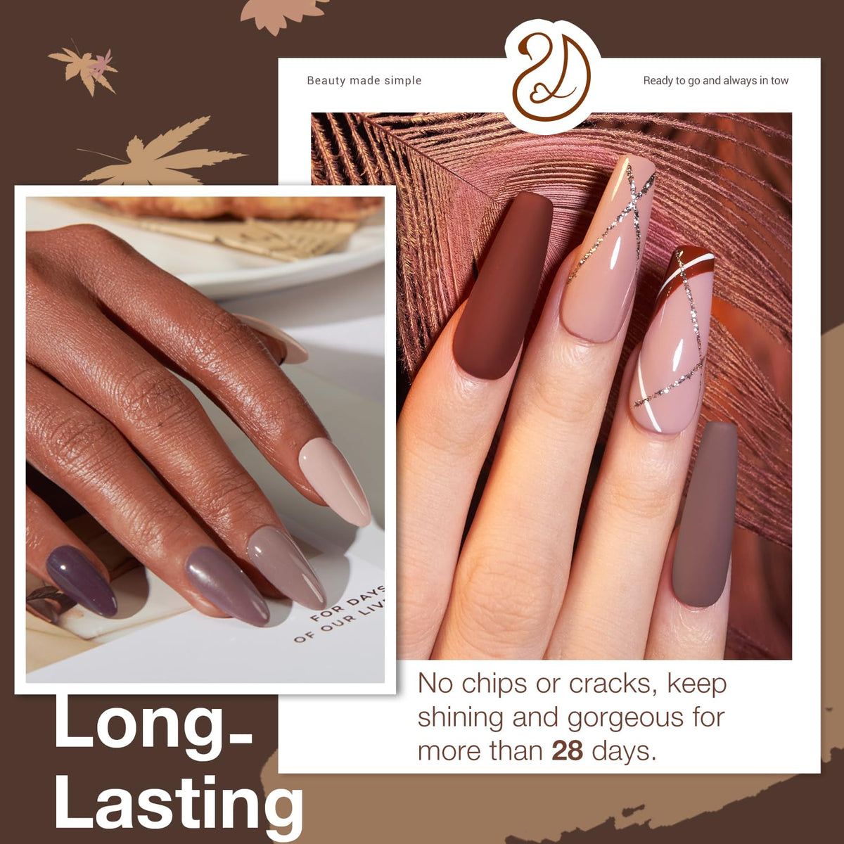 AZUREBEAUTY Dip Nails Powder Starter Kit 8 Colors with Nail Sticks Nude Brown Giltter Shimmer Set Nail Art Base Glossy Matte Top Coat Activator Essential Liquid Manicure DIY Salon 30 PCS