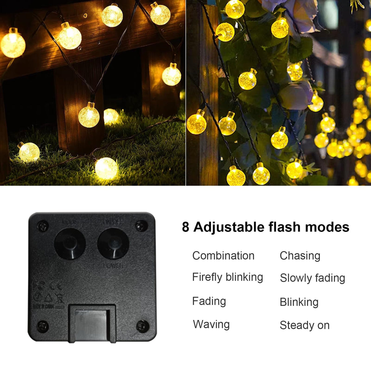 LQWELL® Solar Fairy Lights for Outdoor Garden, Solar Chain Light Crystal Balls 30LED 8M IP44 8 Modes Fairy Lights for Outdoor/Indoor Garden Patio Balcony Wedding Window (Warm White)