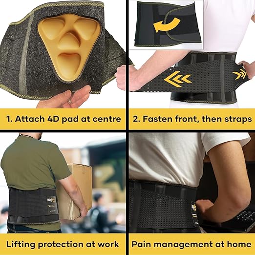 PLUS Lower Back Brace for Lifting at Work with Ergonomic Dimensional Lumbar Pad - Back Support Belt for Pain Relief for Men and Women - Medical Grade Orthopedic Waist Compression (Medium)
