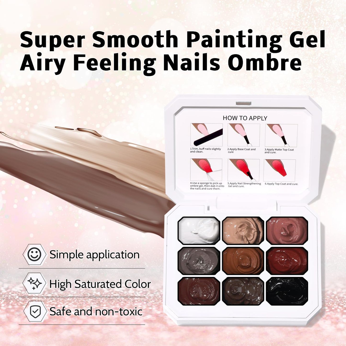 Sponge Pat Paint Nail Gel & Tools Kit, 9 Colors Ombre Nails Gradient Gel Nail Blush Blooming Aura Nails Drawing Stripper Floral Painting Nail Art, No Wipe, UV/LED Curing (9 Colors Set F)
