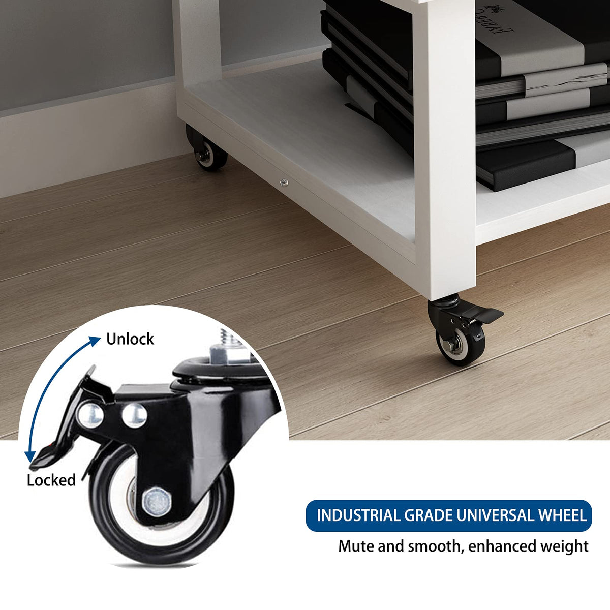 Natwind 2 Tier Laser Printer Stand,19.7''x19.7''x12.6'' Large Printer Table Copier Stand Under Desk,Heavy Duty Rolling Cart with Paper Storage Shelf,Printer Holder on Wheels for Home Office (White)