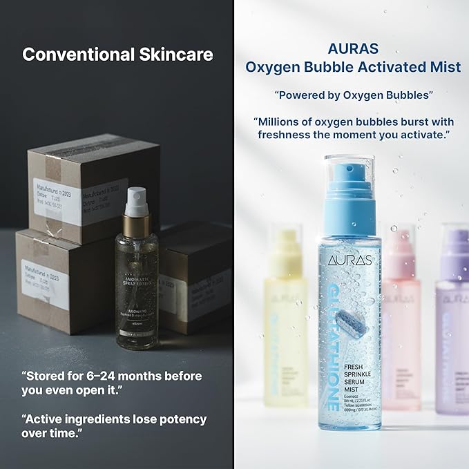 Auras Collagen Firming Mist K-Beauty | Fresh Activated Oxygen Formula Hydrating Spray Serum with Collagen Peptides, Korean Skincare Toner & Setting Mist for Dry, Aging Skin, 3.4 fl oz