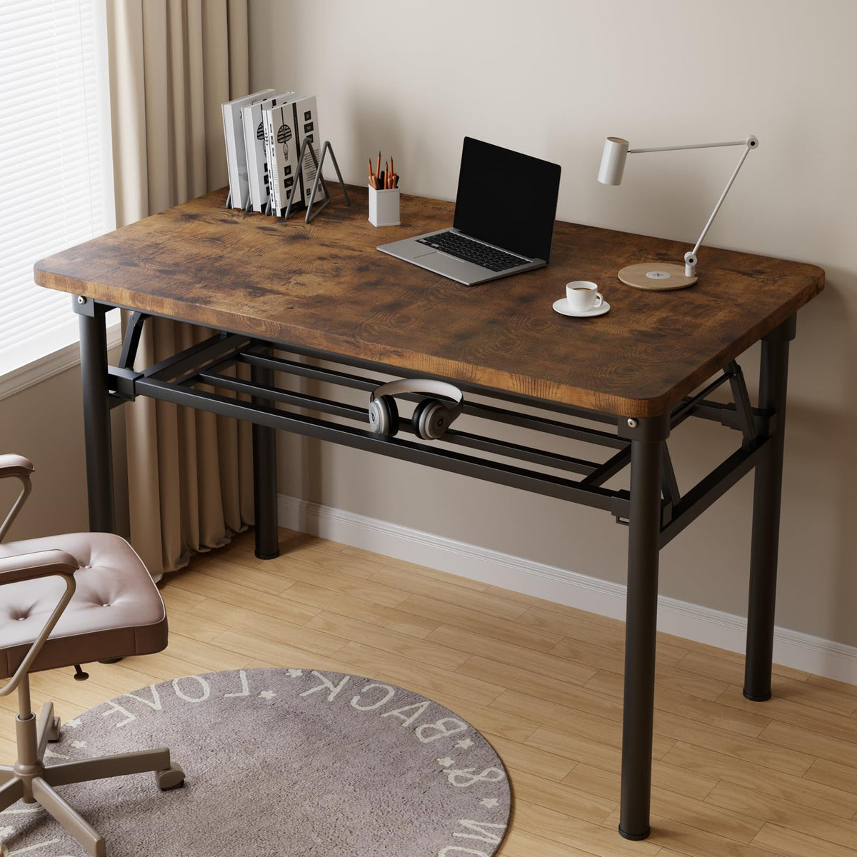 Mrsanmu Small Folding Desk No Assembly,31.5 Inch Folding Computer Desk Small Foldable Table for Home Office.
