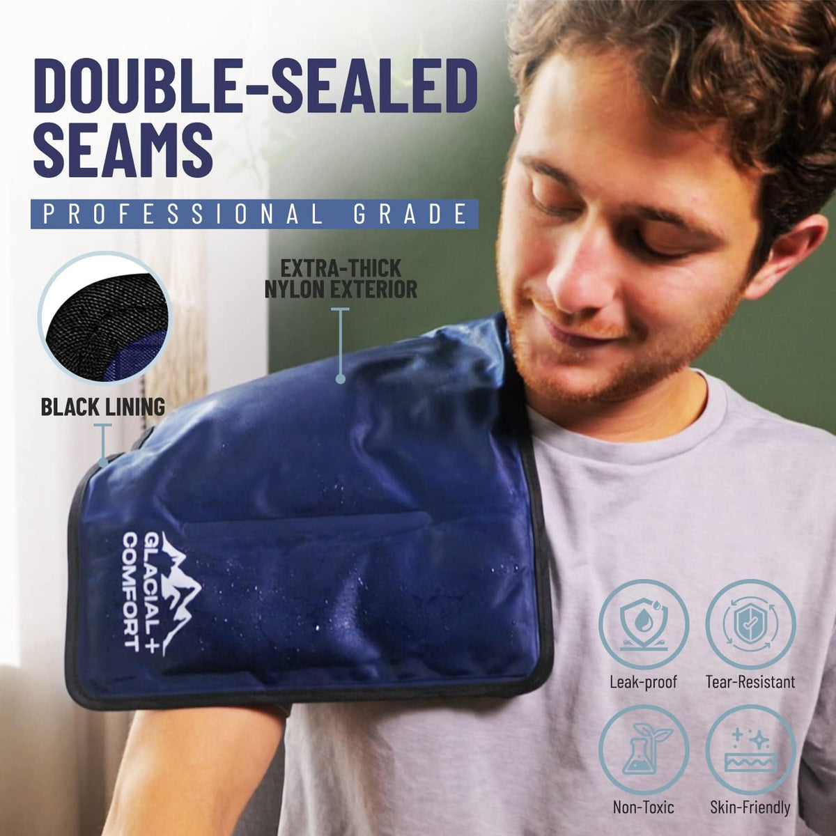 Glacial Comfort Gel Ice Pack for Back Pain - (21''x13'') Reusable Cold Pads Hip, Knee, Shoulder Injuries, Muscle Strains, Migraine & Postpartum Recovery with Flex Technology Compression Pad, Blue