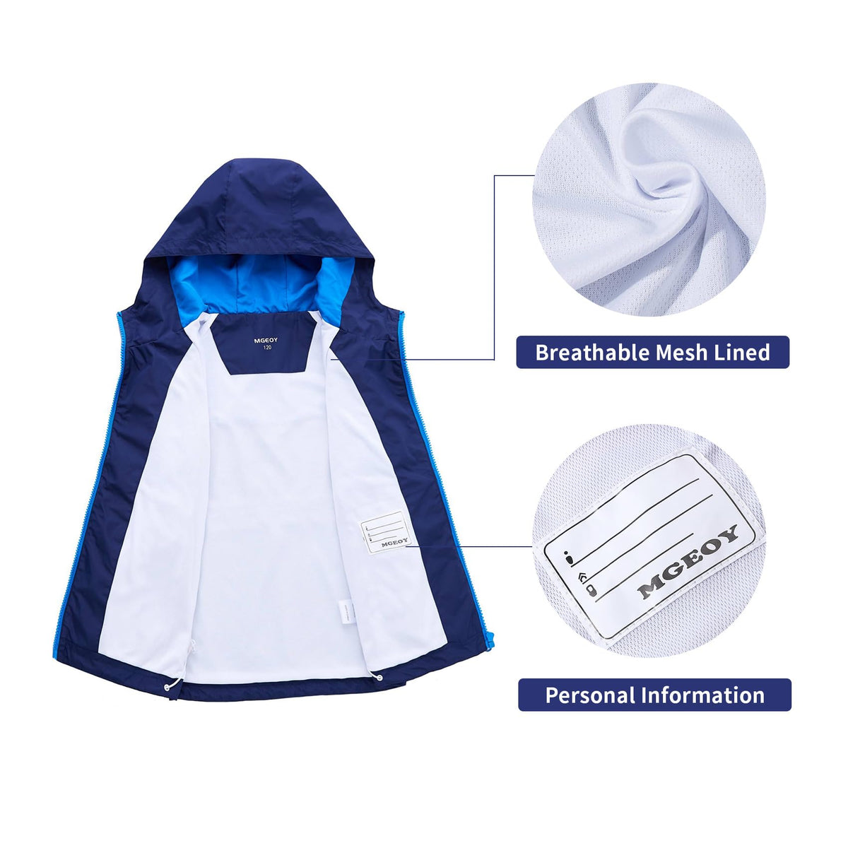 MGEOY Boys Rain Jacket Hood Lightweight Waterproof Raincoat Rain Coats for Kids Boy Navy Size 10-12