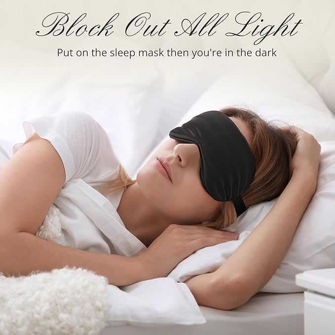 BOKOR Silk Sleep Mask - FSA/HSA Eligible Eye Mask for Sleep, Mulberry Silk Luxury Eye Cover, Light-Blocking, Skin-Friendly & Lightweight, Reduces Puffy Eyes - with Travel Bag & Gift Package - Black