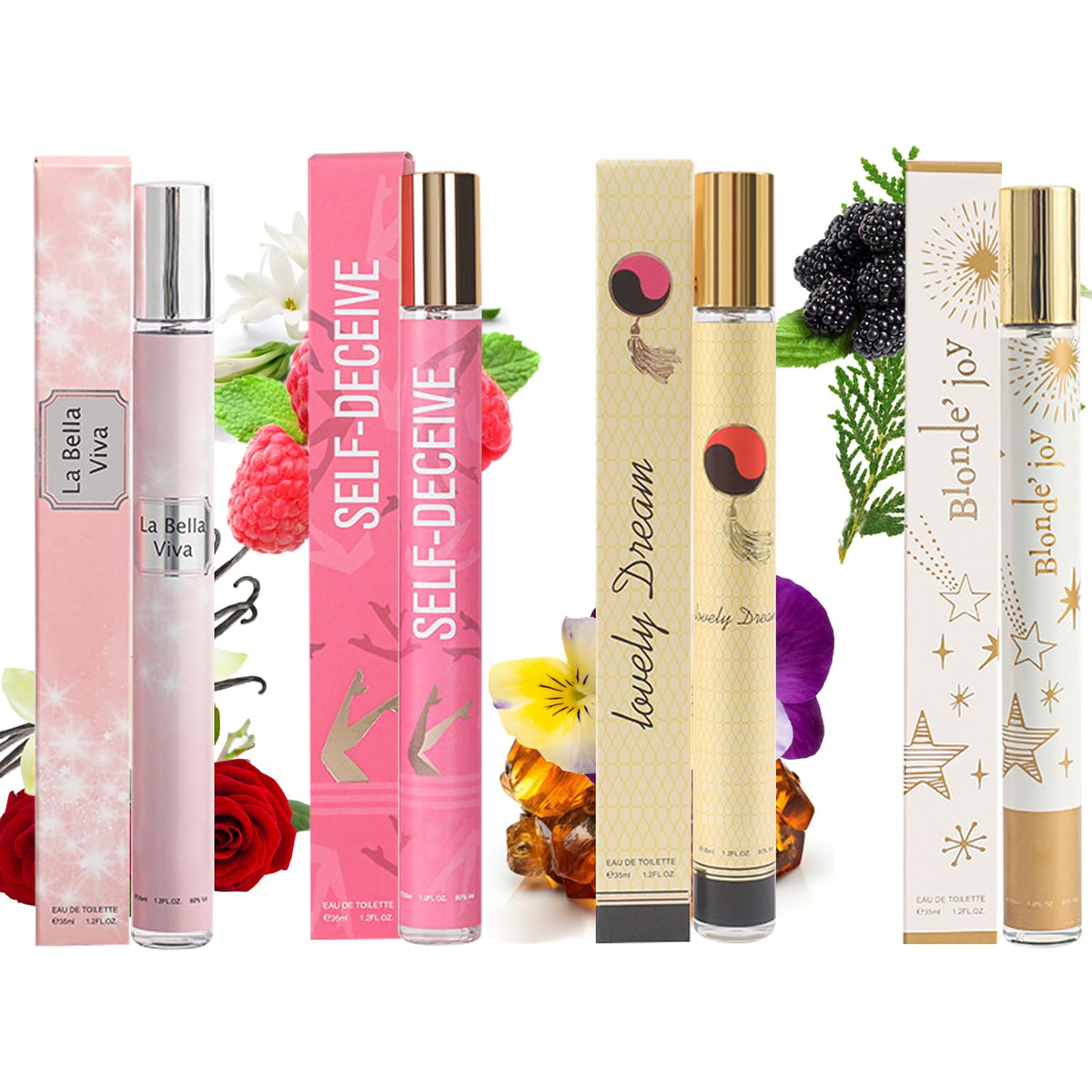 4 Pack Perfumes for Women Eau de Toilette,Travel Size Perfume Gifts,Gifts for Her,Natural Fruity Floral Fragrances Perfumes Spray,Long Lasting Eau De Parfum Cologne Body Spray for Women (4x35ml）