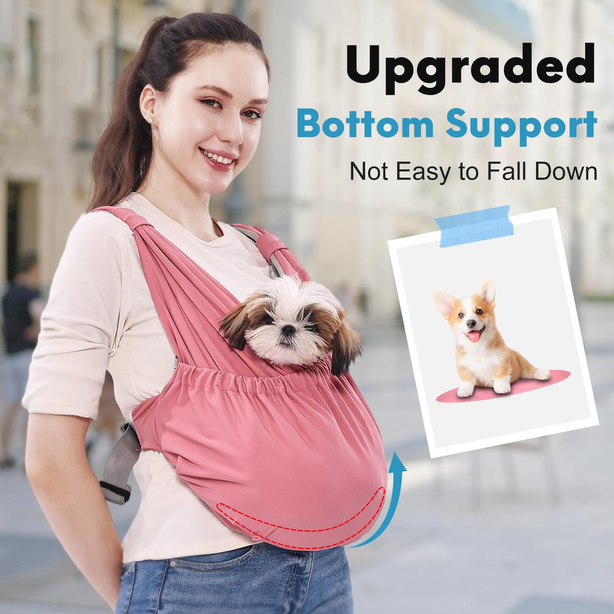 Supet Dog Sling Carrier for Small Pets, Hands Free Front Cat Sling, Reducing Back Neck Pain Anti-Anxiety, Adjustable Soft Carrying