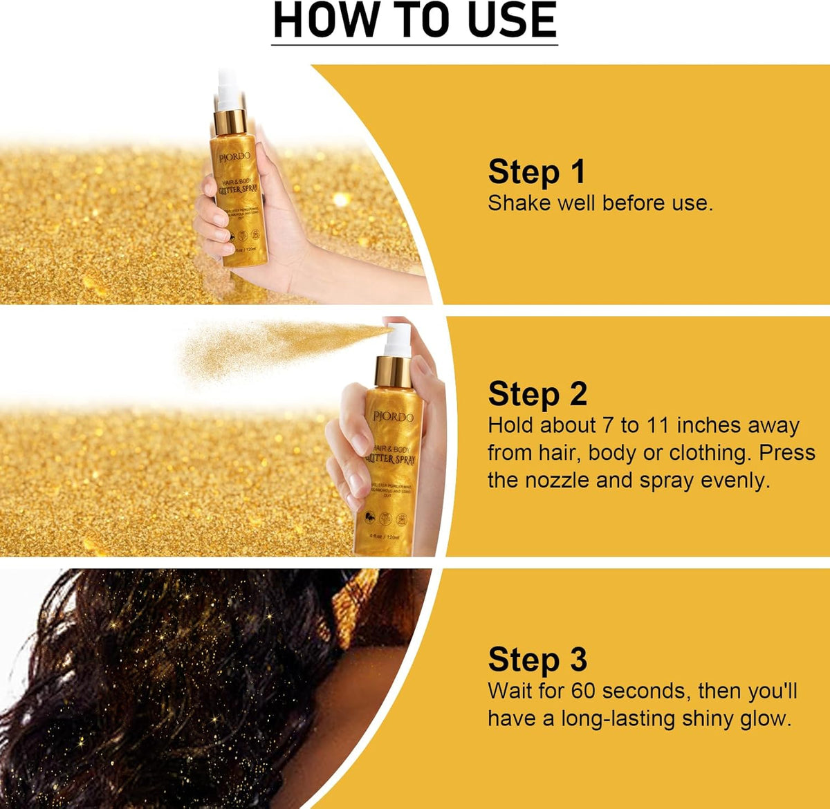 Body Glitter Spray, Shimmer Spray, Gold Glitter for Hair and Body, Glitter Hairspray, Spray for Women Makeup Party Festival Rave 4FL.OZ