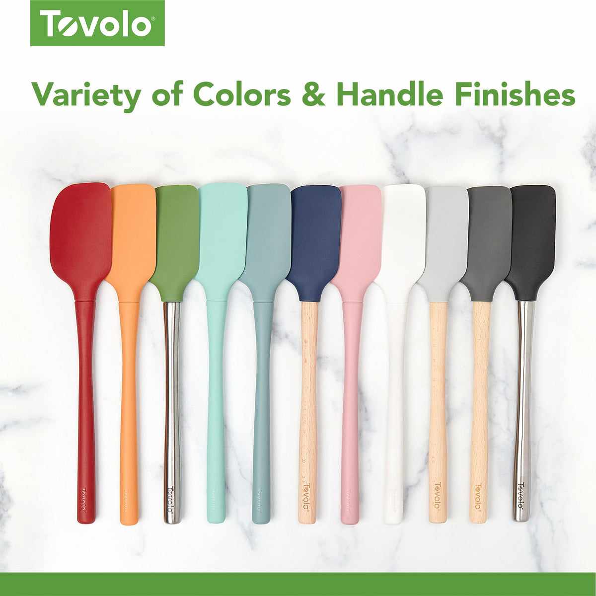 Tovolo 5-Piece Silicone and Wooden Handle Utensil Set (Black): Spatula, Spoonula, Jar Scraper, Mini Spatula, and Mini Spoonula