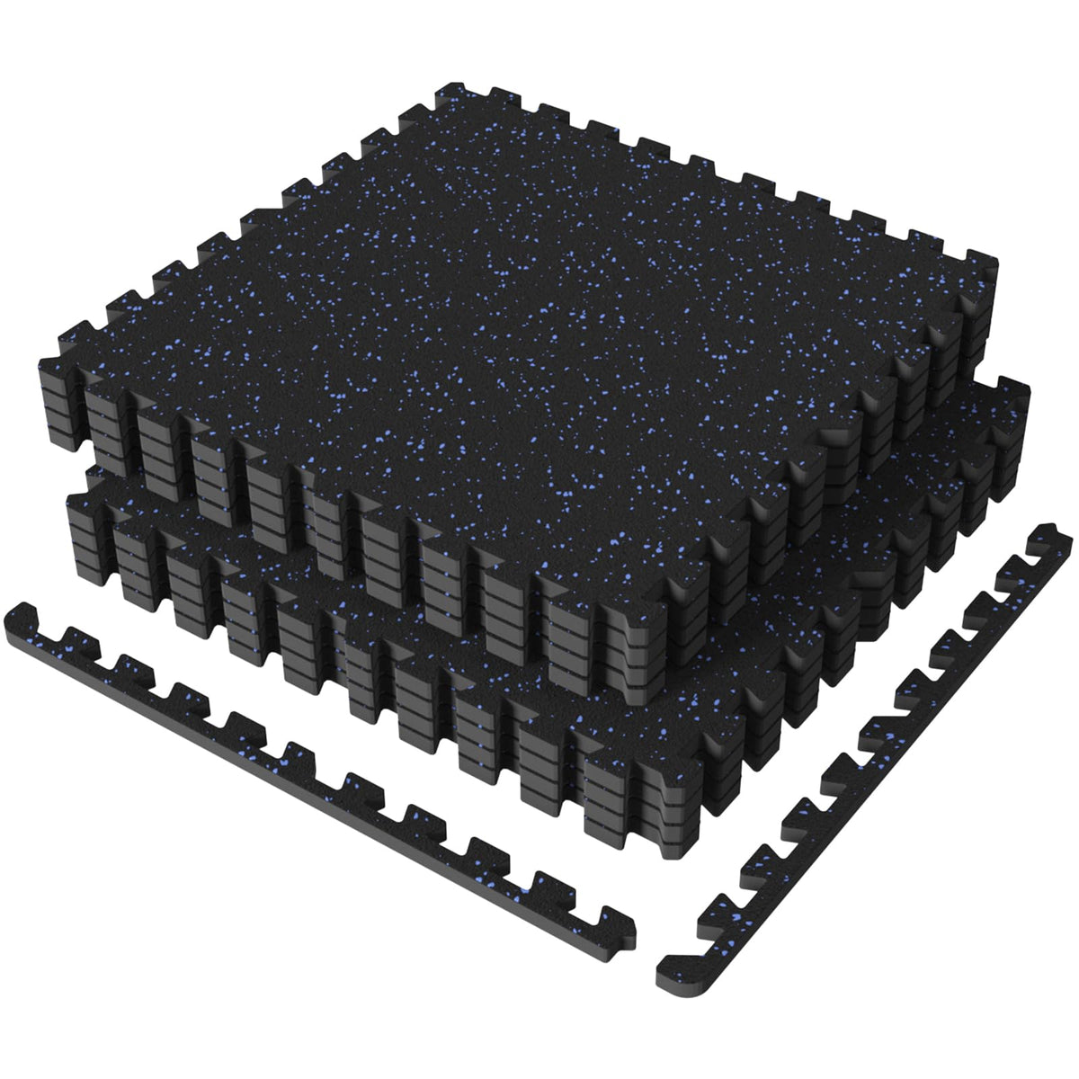 POWER GUIDANCE Gym Flooring Exercise Mats for Home Gym, 0.56 In Thick Gym Floor Mat with Rubber Top, Interlocking Puzzle Foam Flooring Mats (A. Black+10% Blue (8 Tiles) - 32 Ft Sq)