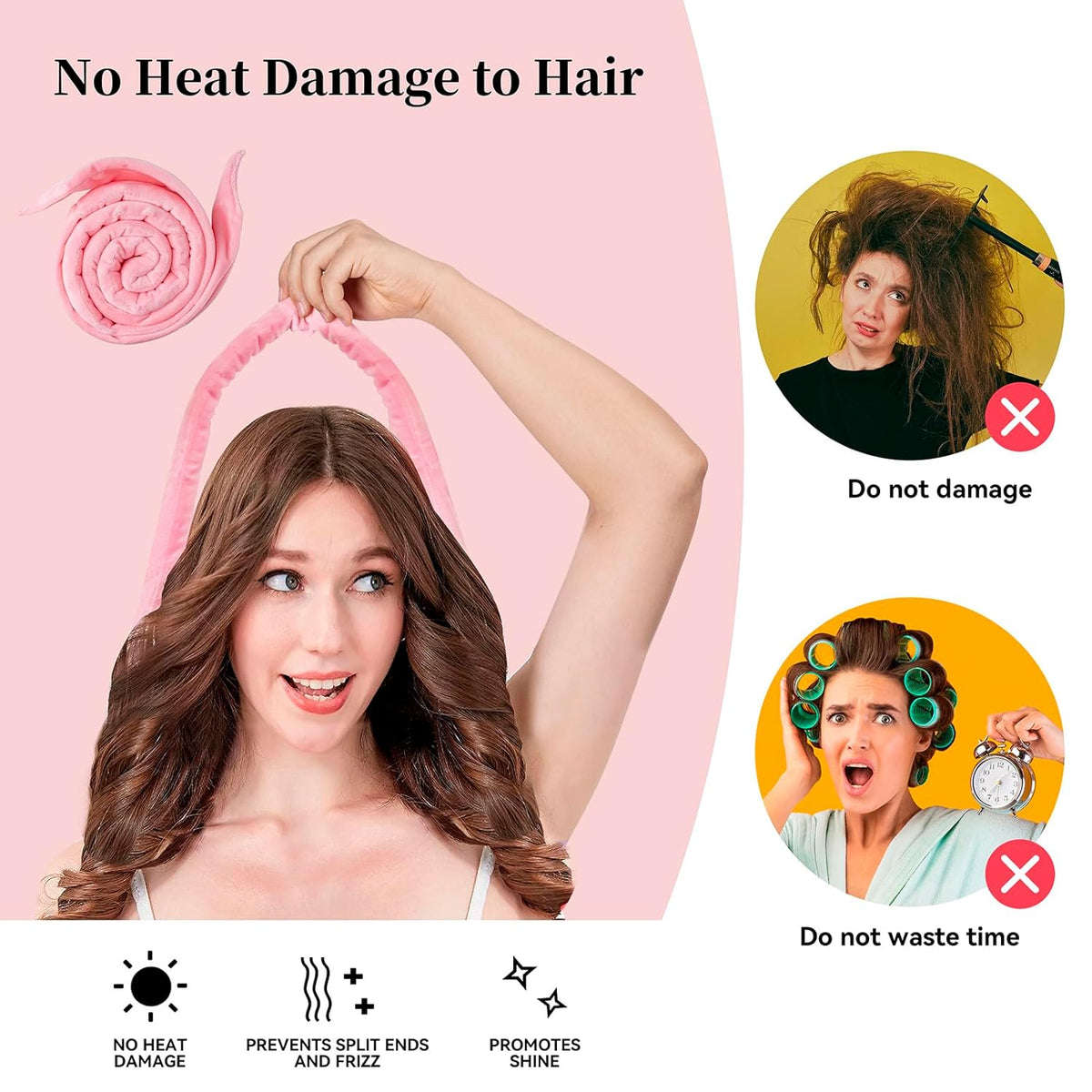 Heatless Curling Rod Headband, Upgraded 60" Extra Long Heatless Curls Headband Soft Hair Curlers to Sleep In Hair Rollers No Heat Curls (Deep Pink)
