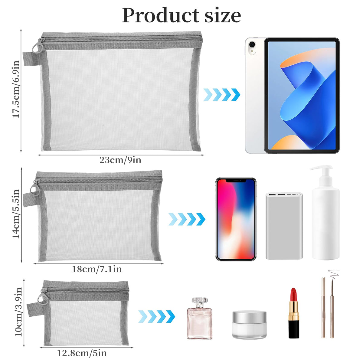 6 Pcs Mesh Cosmetic Bags with Zipper, Grey Mesh Zipper Pouch Bags, Purse Organizer Pouches, Small Mesh Zipper Pouch, Zipper Mesh Pouch Bags, Mesh Makeup Bag with Zipper, Small Mesh Bags with Zipper
