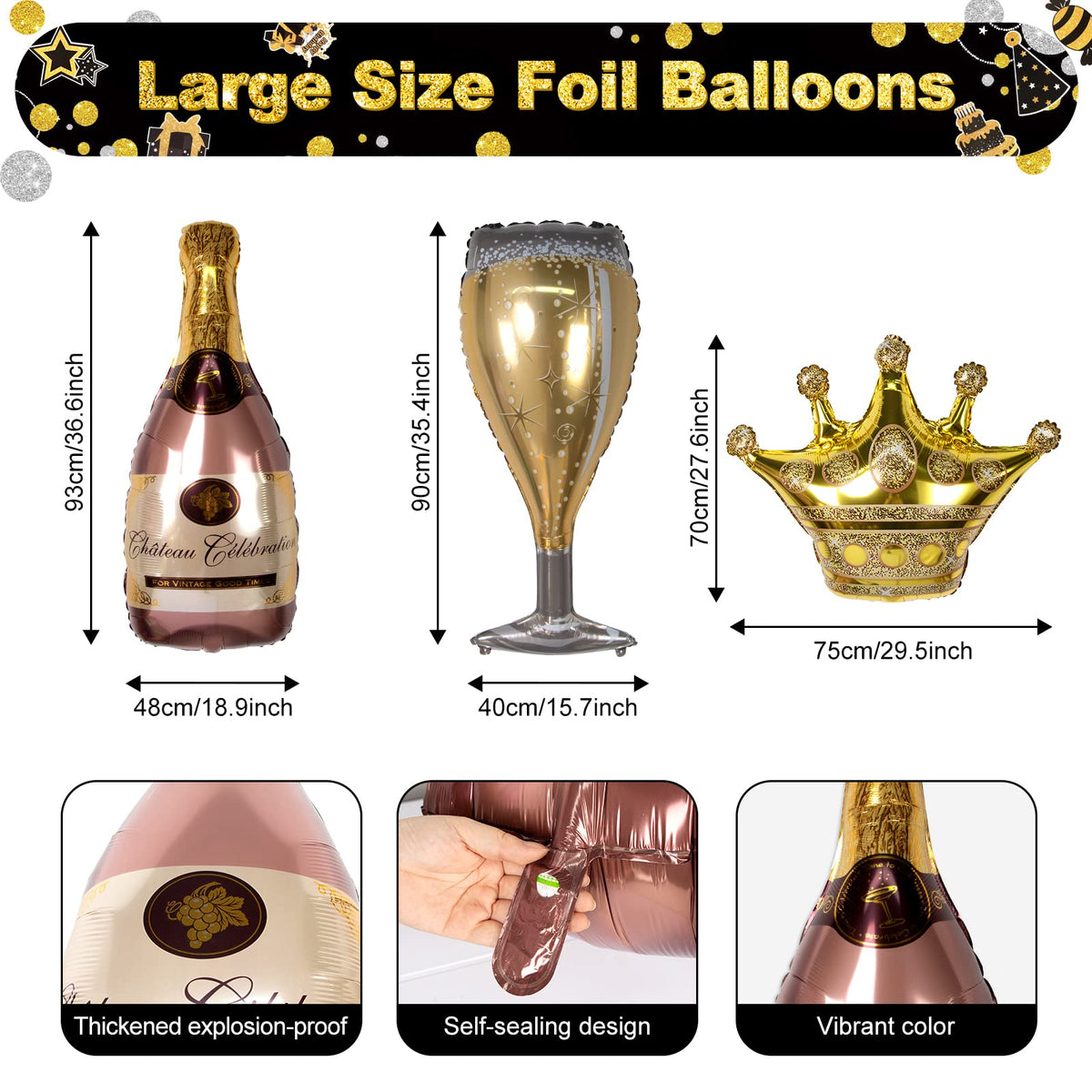 HJINGY Black and Gold Birthday Party Decorations, Happy Birthday Party Supplies for Men Women Includes Balloons, Curtains, Banner, Hanging Swirls, Tablecloth, Plates, Cake Toppers for Party