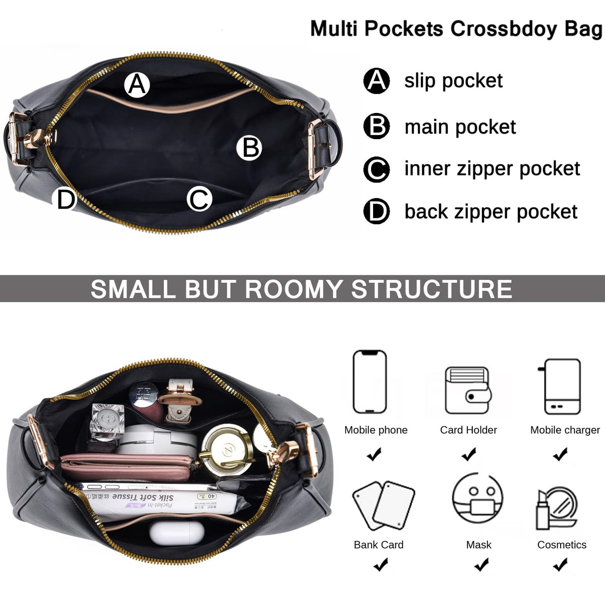 CROJUYI Small Crescent Shoulder Bags Purses for Women Retro Classic Clutch Hobo Tote Purse and Handbag Cute Crossbody Bags