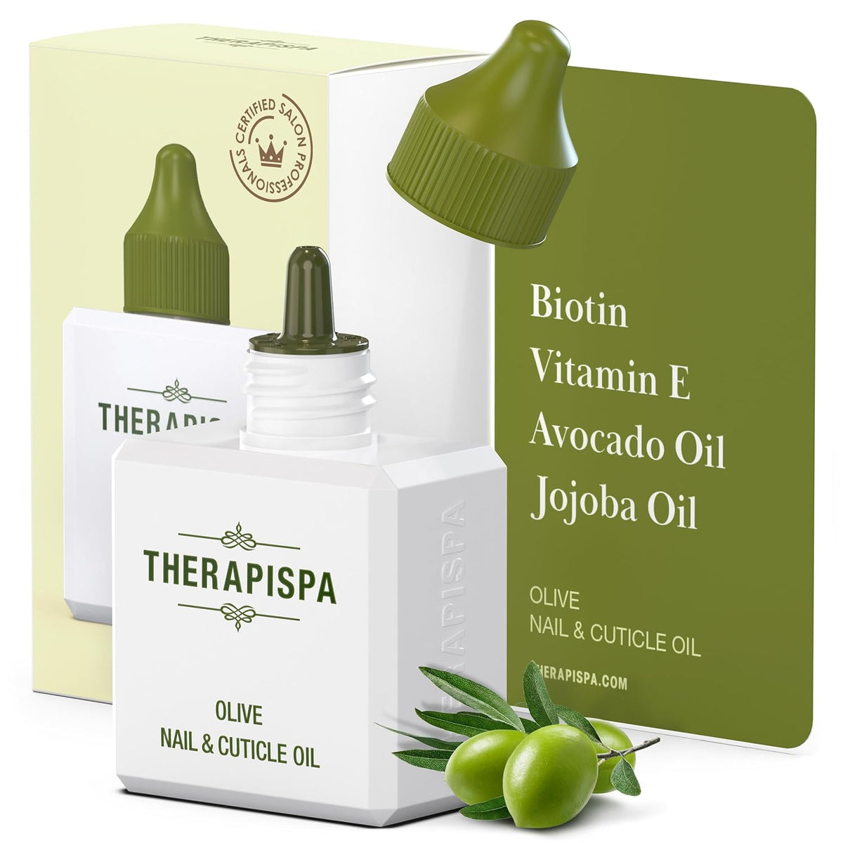 Nail & Cuticle Oil with Avocado, Jojoba, Biotin & Vitamin E – Nail Growth & Repair Oil for Damaged Cuticles & Brittle Nails (Olive, 2.0 fl oz)